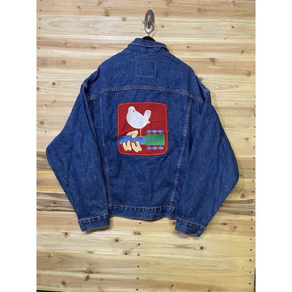 Vintage 1994 Woodstock Denim Jacket Jean Mens XL Festival Concert Blue Patch 90s - Picture 1 of 7